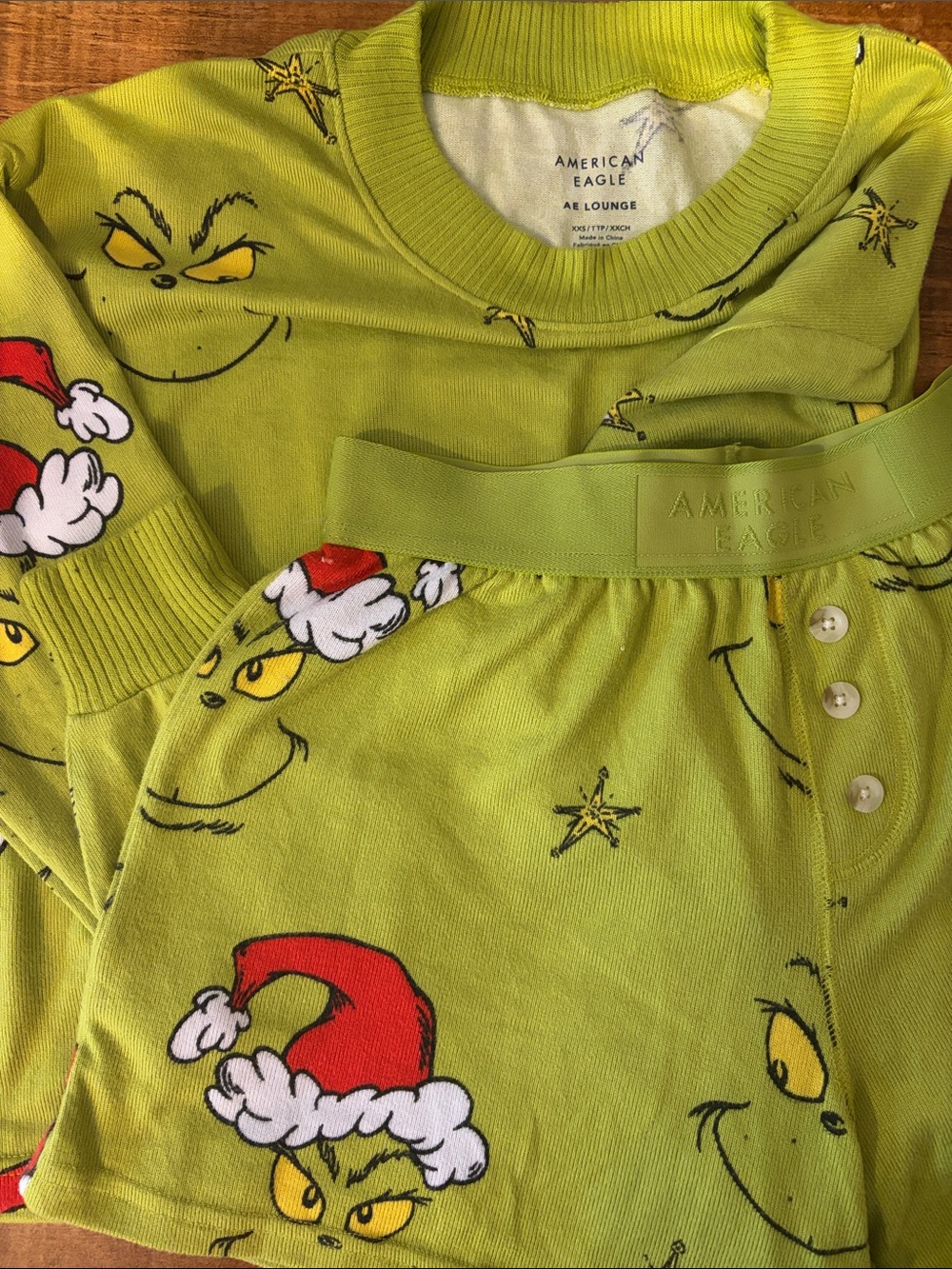 American Eagle Outfitters Cozy Grinch Print Pajama Set